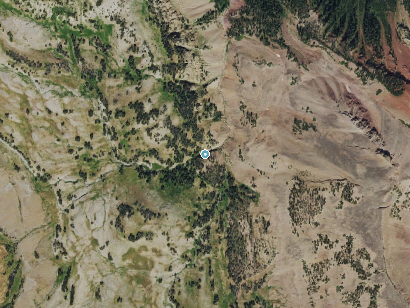 Aerial photo of the same ground around Menace Falls near Afton, Wyoming, for comparison with the lidar view
