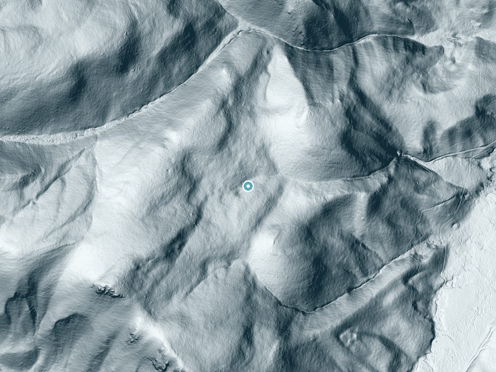 LiDAR bare-earth terrain around The Falls near Auburn, Idaho, showing about 104 feet of drop, a long cascade, facing east
