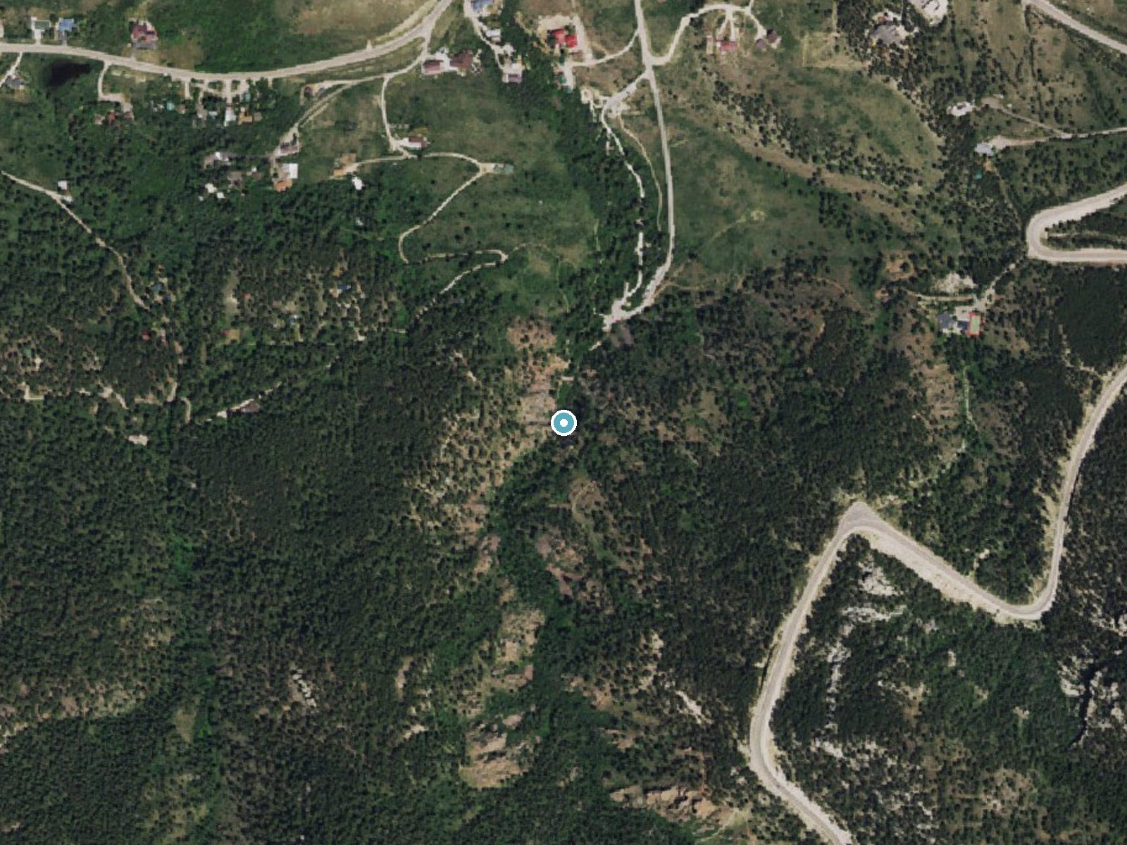Aerial photo of the same ground around Garden Creek Waterfall near Casper Mountain, Wyoming, for comparison with the lidar view