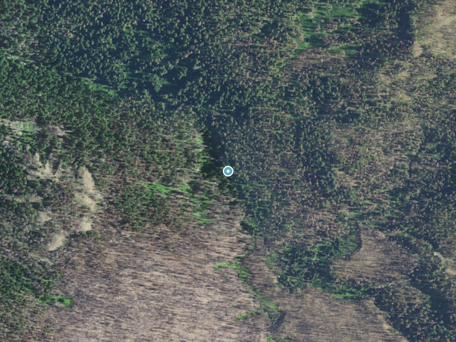 Aerial photo of the same ground around Red Blanket Falls near Prospect, Oregon, for comparison with the lidar view