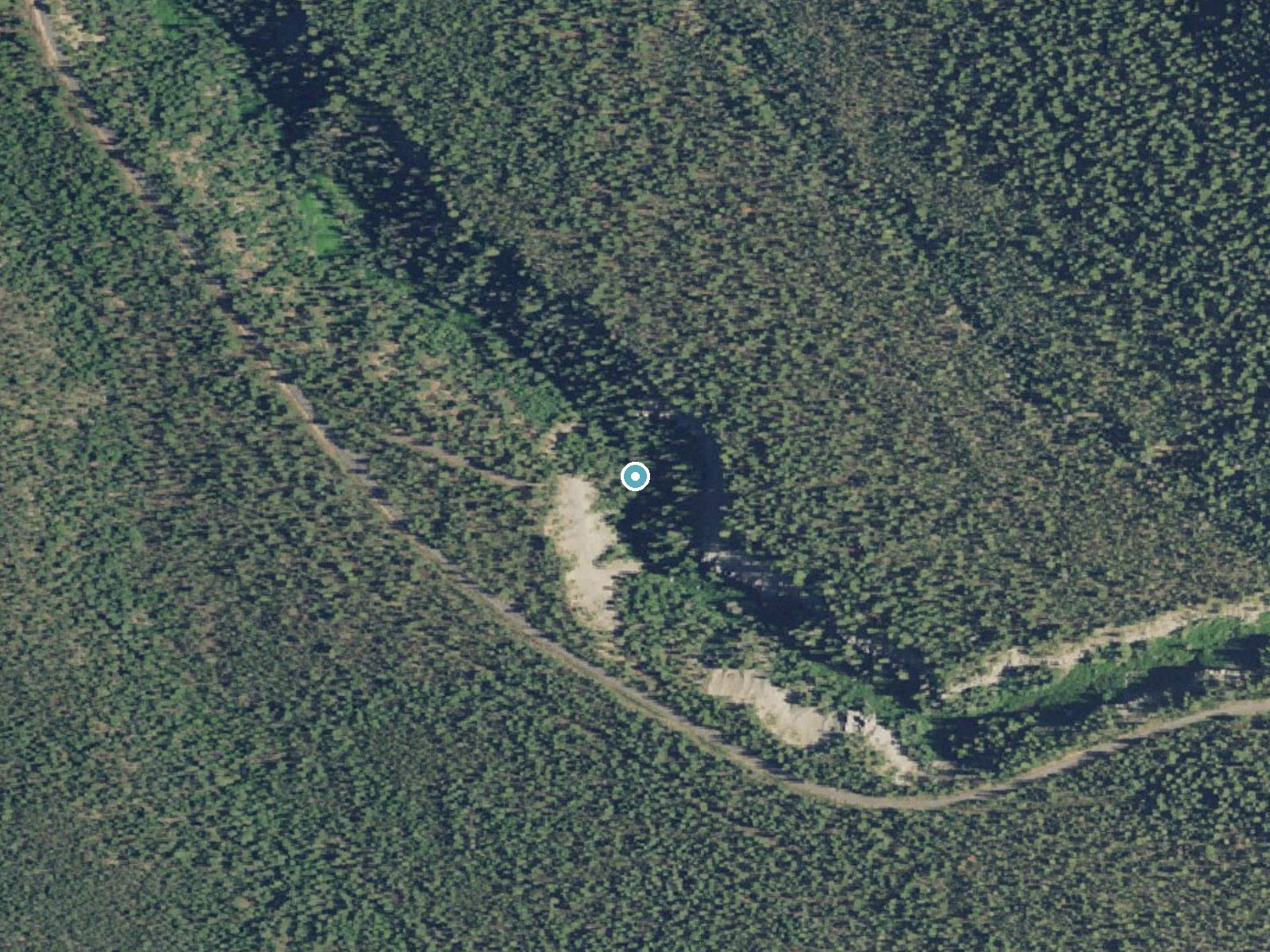 Aerial photo of the same ground around Annie Falls near Fort Klamath, Oregon, for comparison with the lidar view