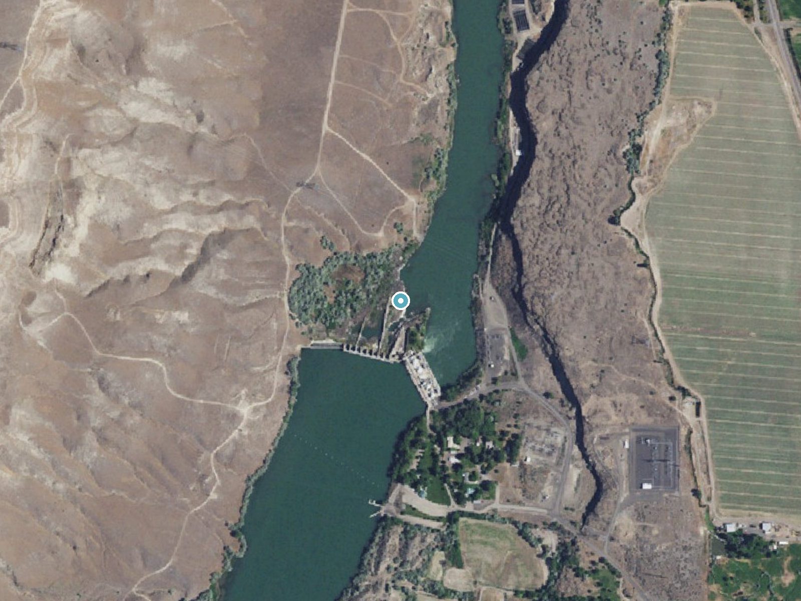 Aerial photo of the same ground around Lower Salmon Falls near Hagerman, Idaho, for comparison with the lidar view