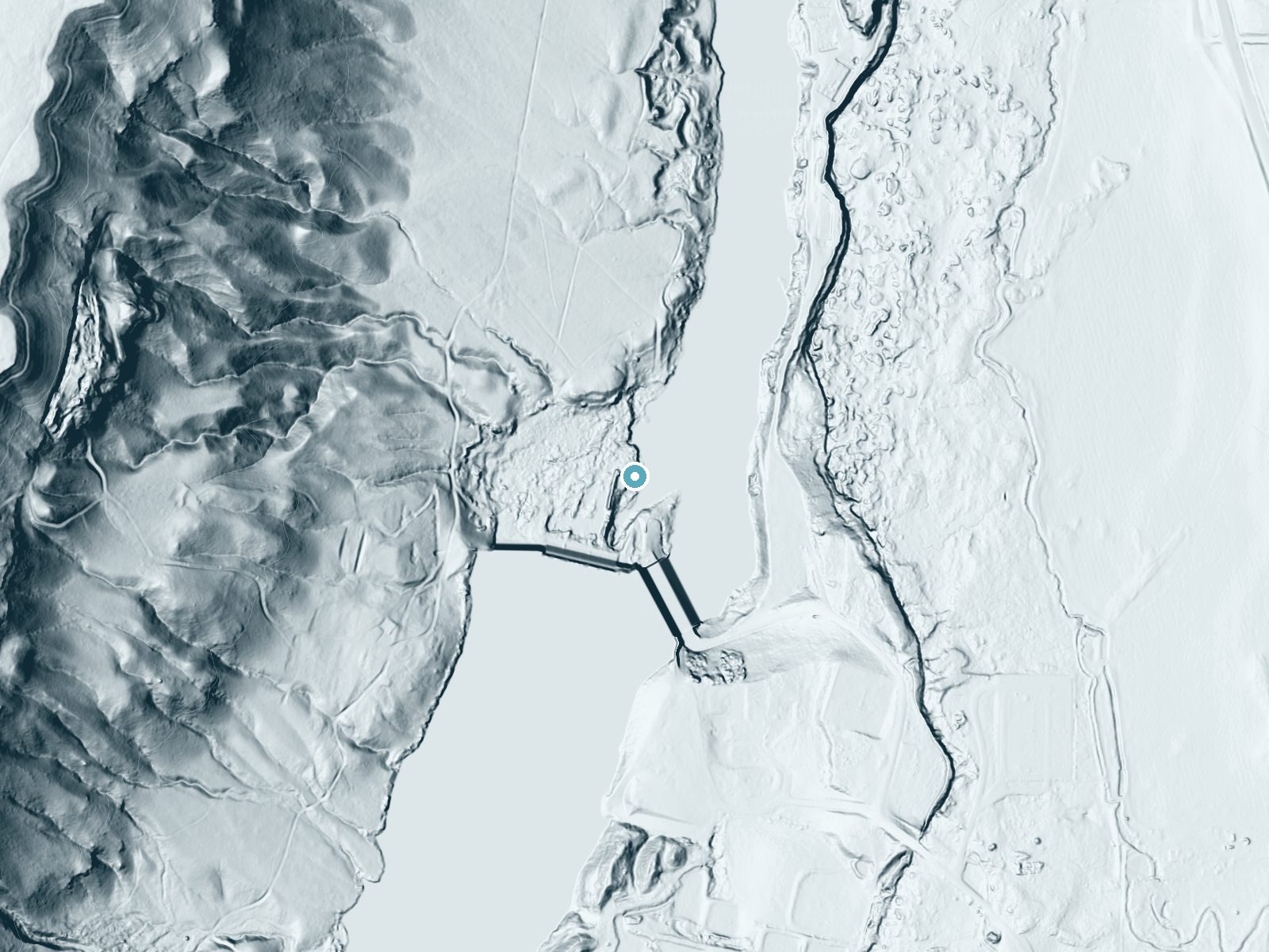 LiDAR bare-earth terrain around Lower Salmon Falls near Hagerman, Idaho, showing about 24 feet of drop, a long cascade, facing east