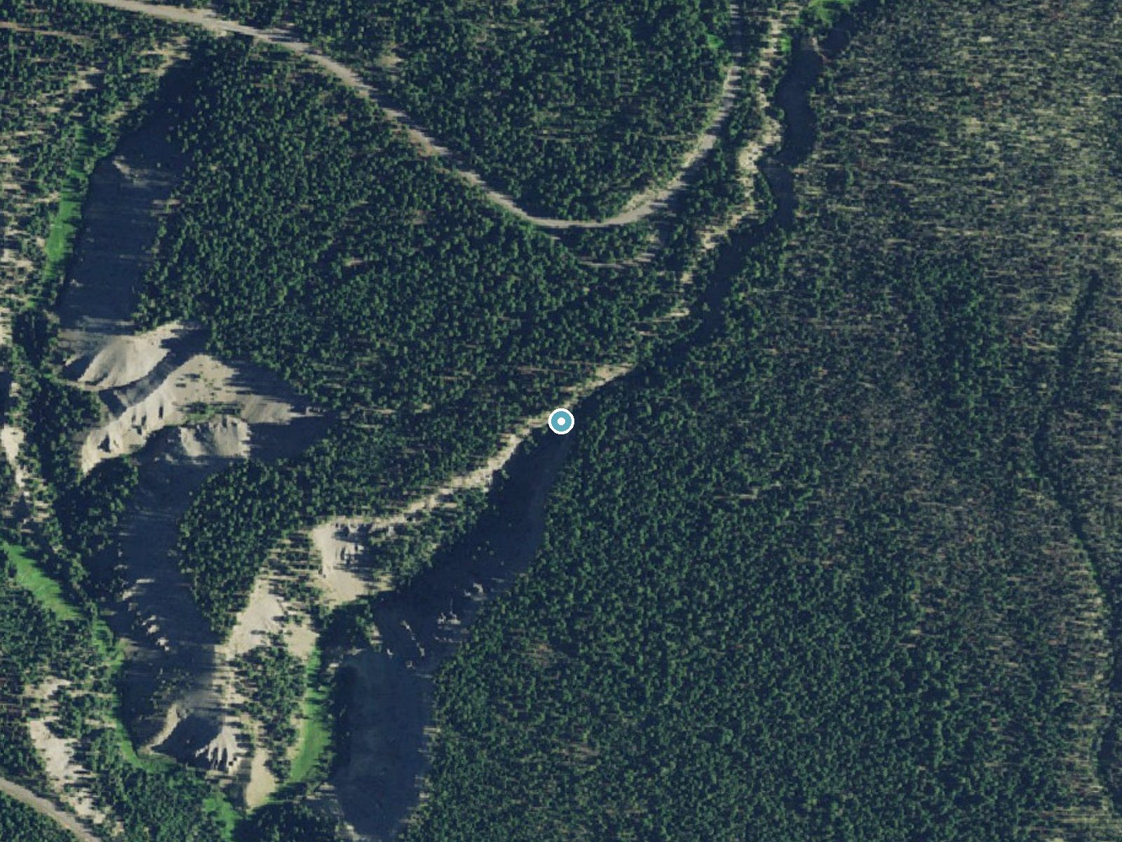 Aerial photo of the same ground around Duwee Falls near Fort Klamath, Oregon, for comparison with the lidar view