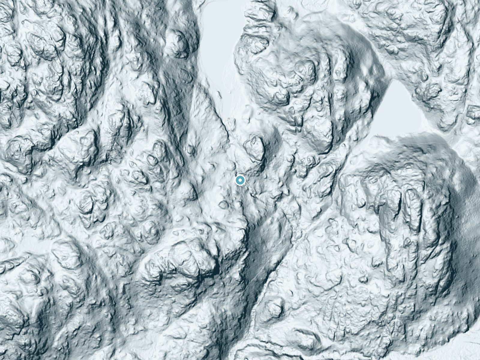 LiDAR bare-earth terrain around North Fork Falls near Boulder, Wyoming, showing about 155 feet of drop, a long cascade, facing southeast