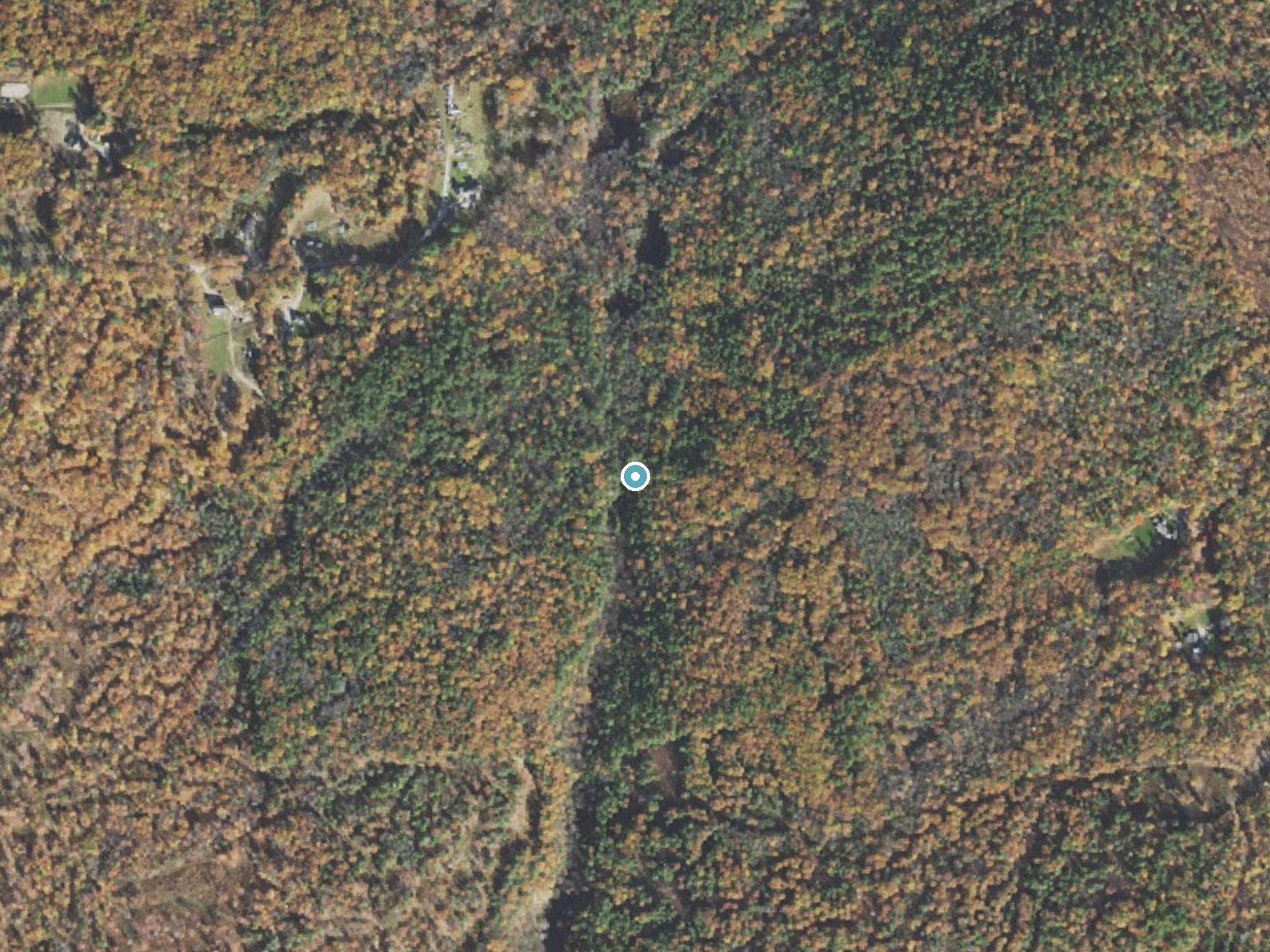 Aerial photo of the same ground around Purgatory Falls near New Boston, New Hampshire, for comparison with the lidar view