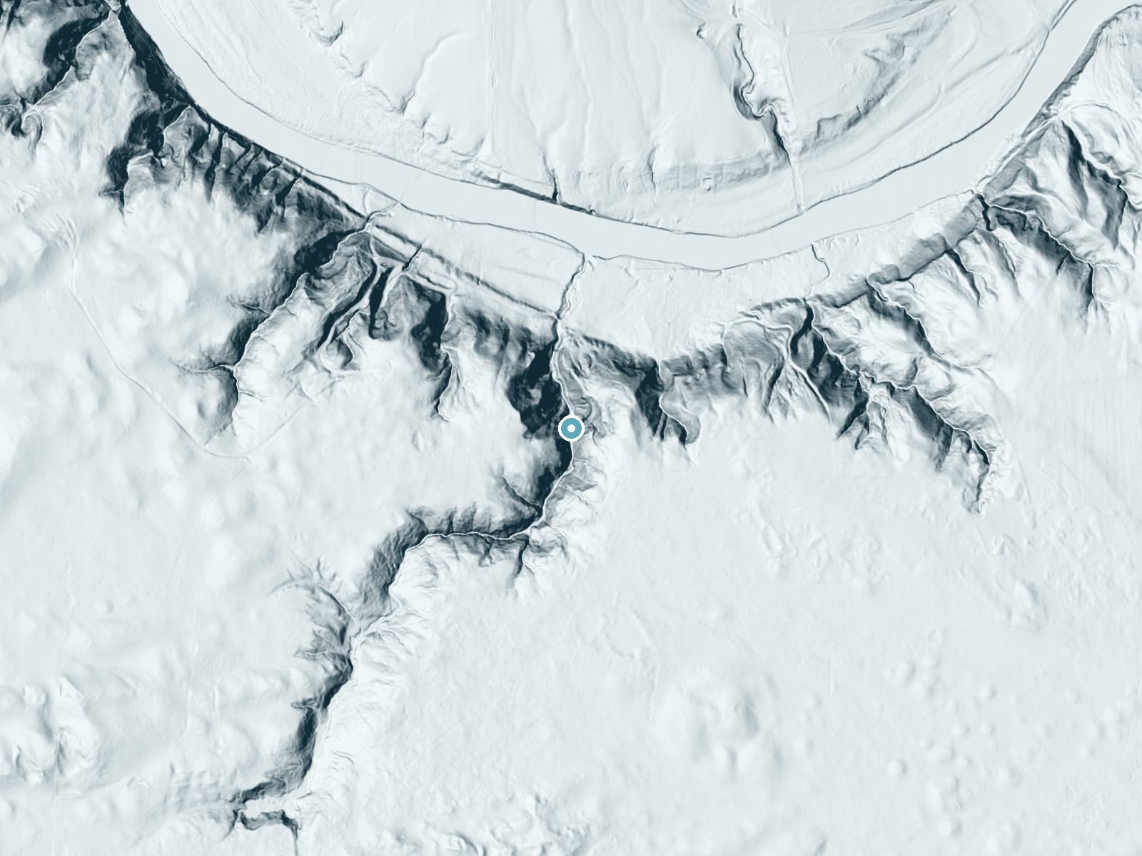 LiDAR bare-earth terrain around Smith Falls near Valentine, Nebraska, showing about 157 feet of drop, a steep tiered drop, facing north