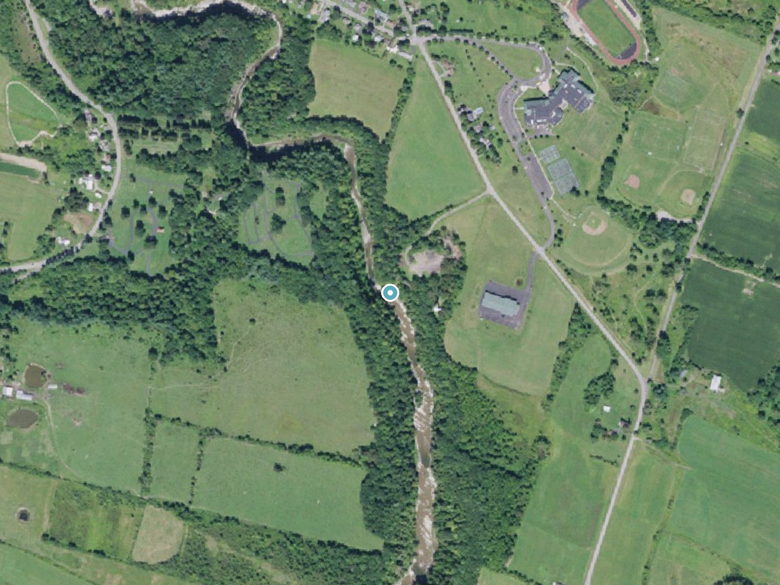 Aerial photo of the same ground around Canajoharie Falls near Palatine Bridge, New York, for comparison with the lidar view