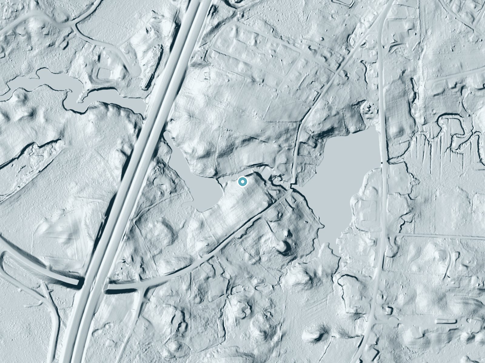LiDAR bare-earth terrain around Hampton Falls near Hampton Beach, New Hampshire, showing about 27 feet of drop, a long cascade, facing northwest