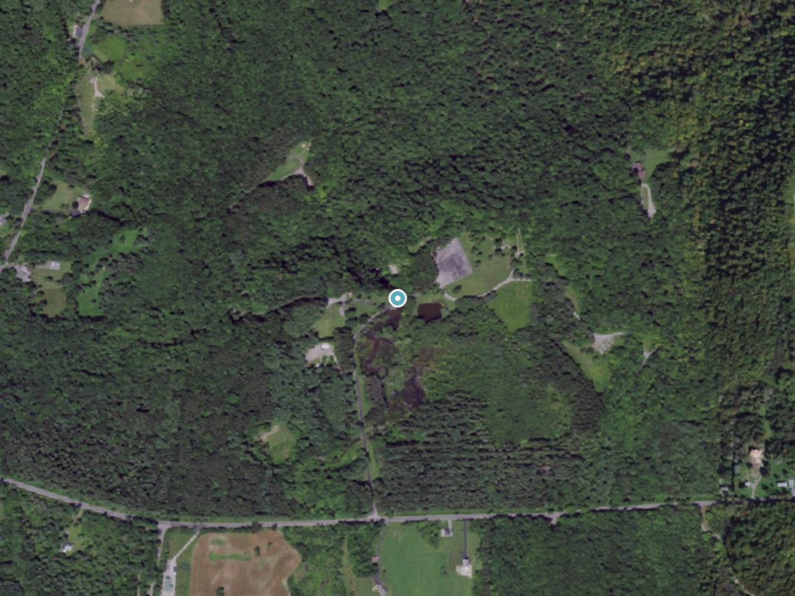 Aerial photo of the same ground around Pratts Falls near Fayetteville, New York, for comparison with the lidar view