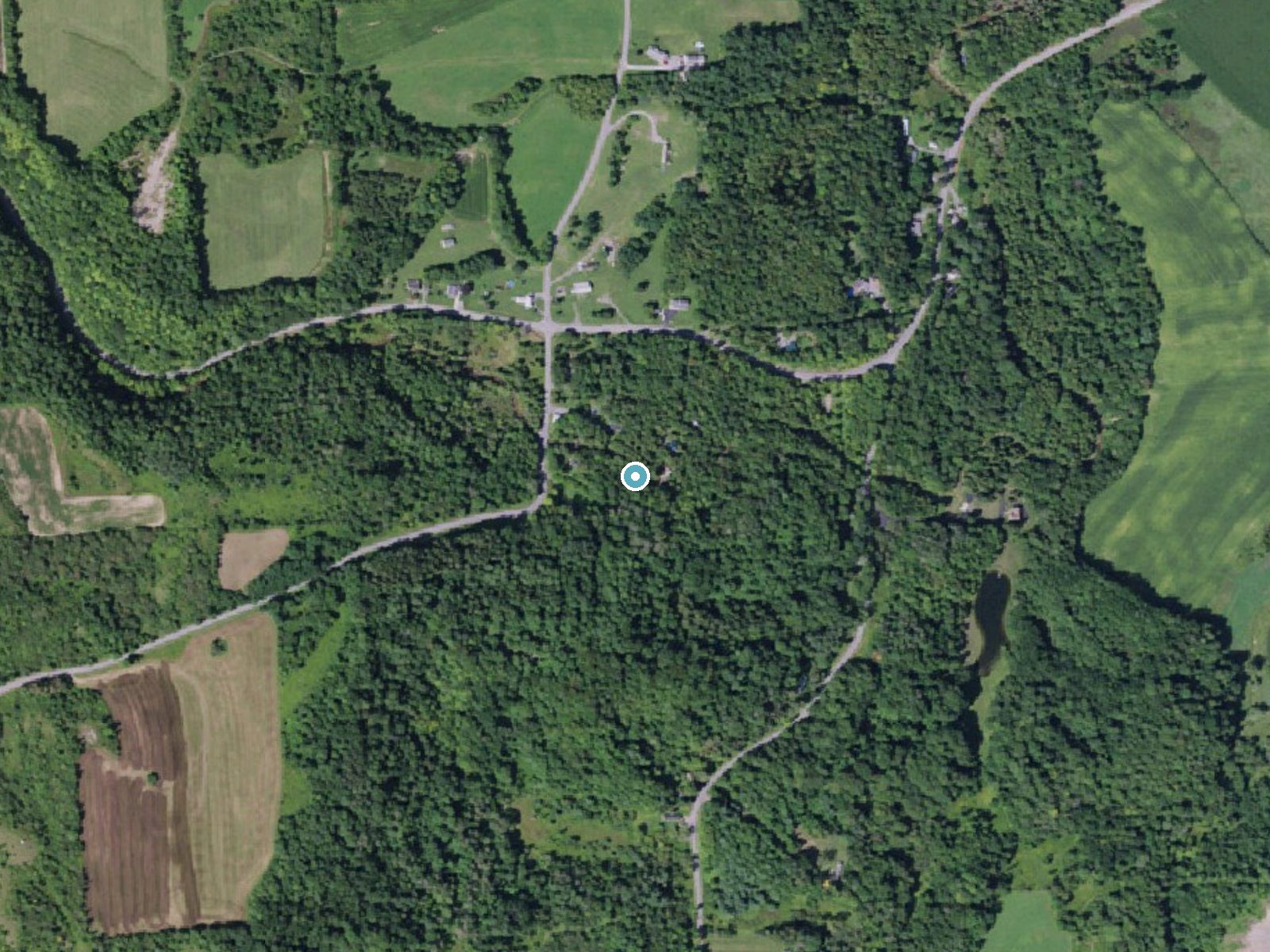 Aerial photo of the same ground around Stockbridge Falls near Munnsville, New York, for comparison with the lidar view