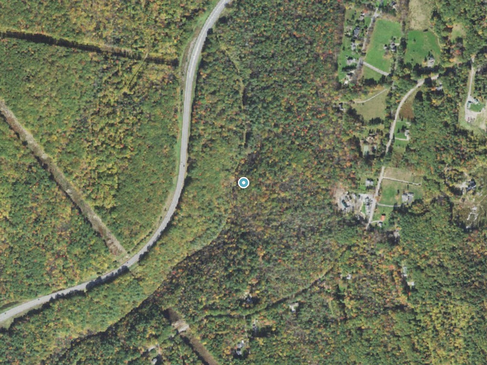 Aerial photo of the same ground around Beaver Brook Falls near Keene, New Hampshire, for comparison with the lidar view