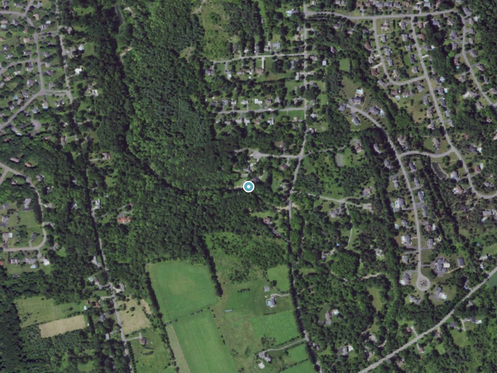 Aerial photo of the same ground around Brickyard Falls near Fayetteville, New York, for comparison with the lidar view