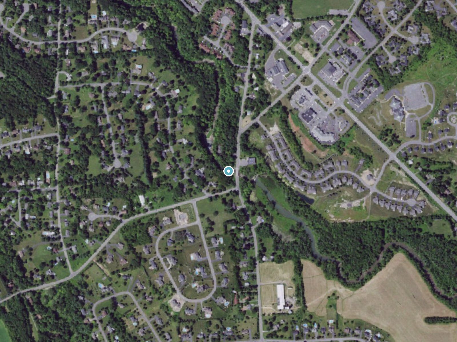 Aerial photo of the same ground around Edwards Falls near Fayetteville, New York, for comparison with the lidar view