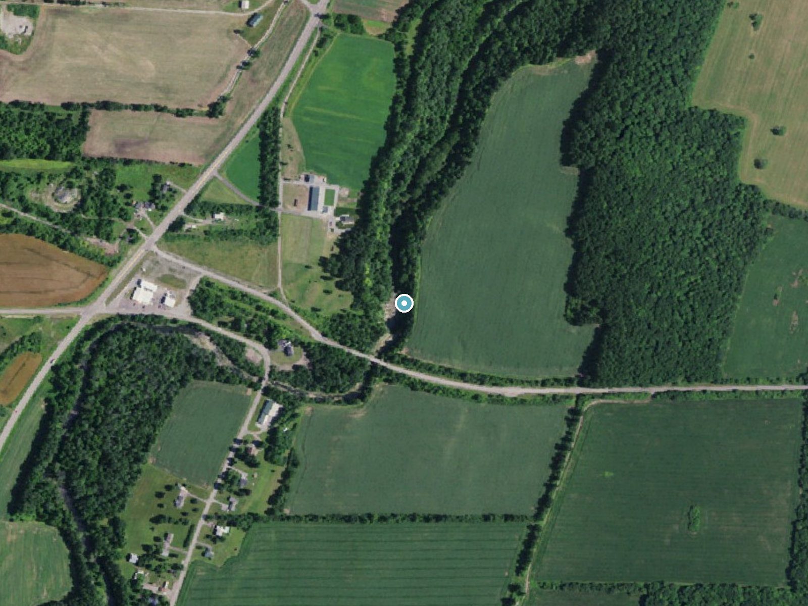 Aerial photo of the same ground around Buttermilk Falls near Linwood, New York, for comparison with the lidar view