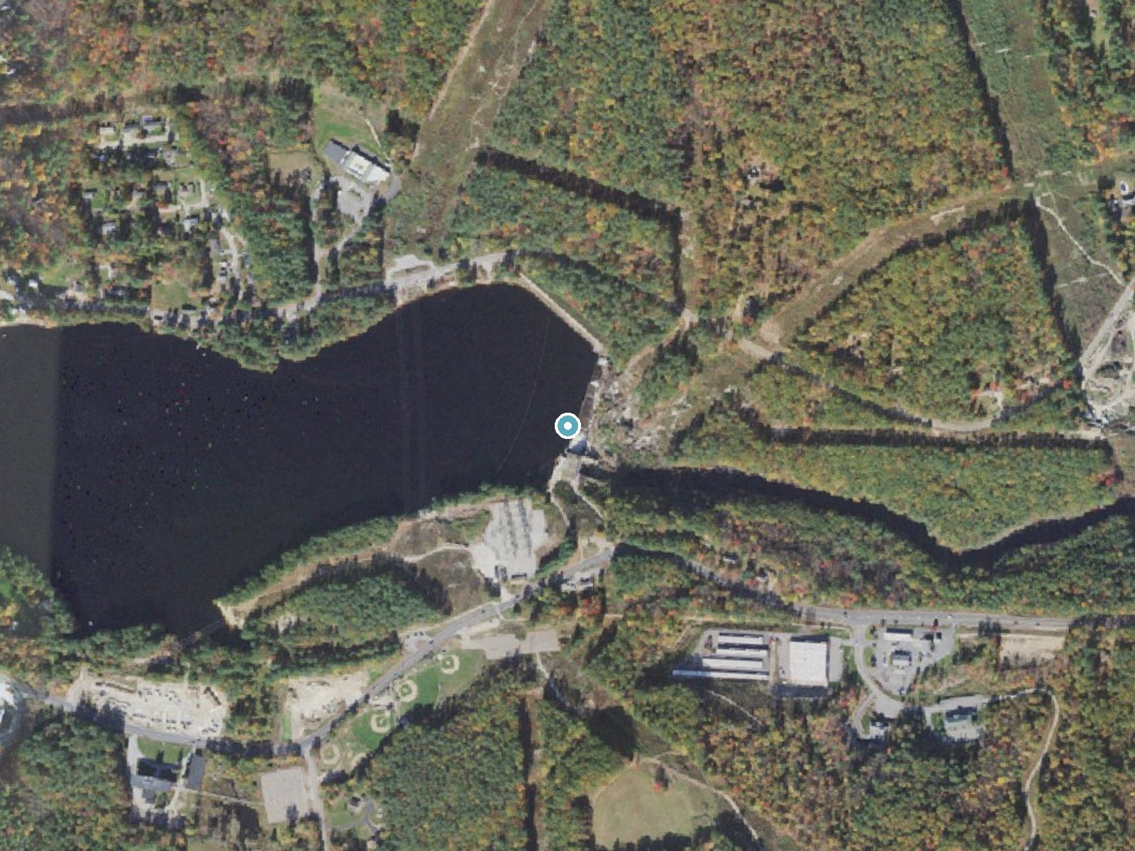 Aerial photo of the same ground around Greggs Falls near Pinardville, New Hampshire, for comparison with the lidar view