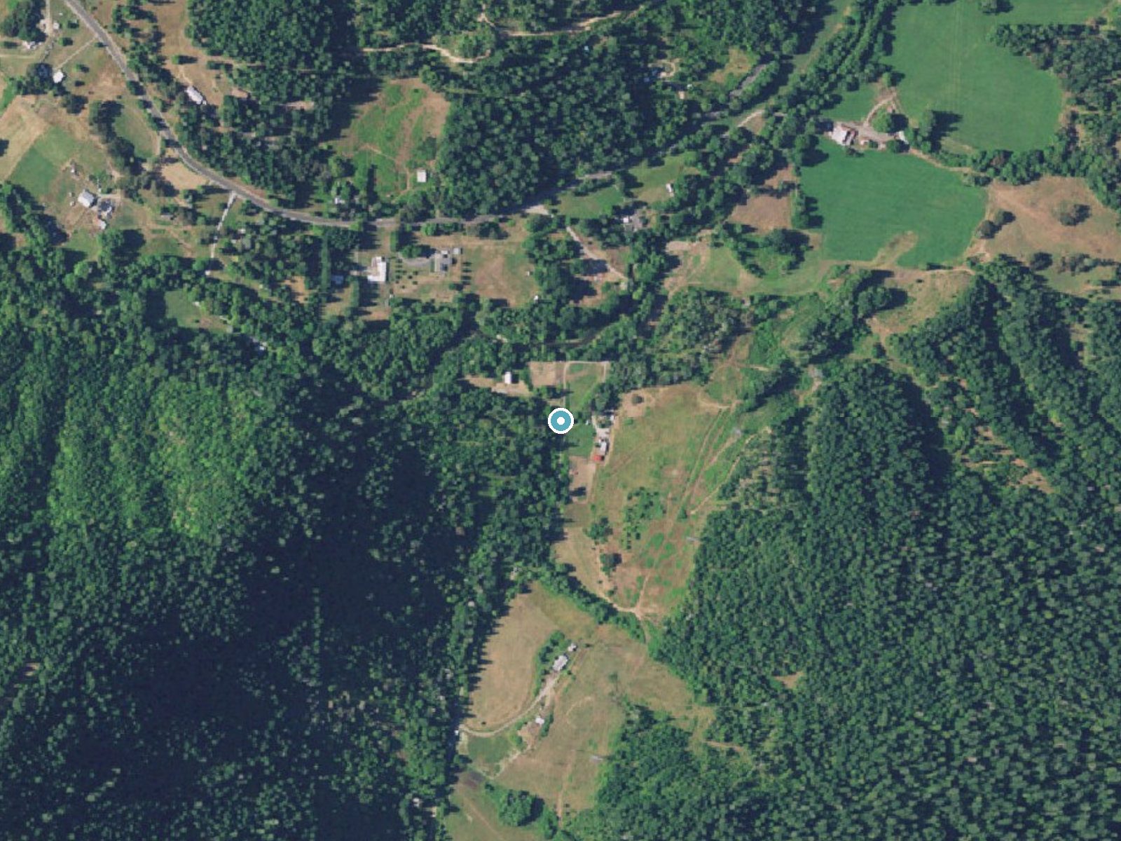 Aerial photo of the same ground around Cavitt Falls near Myrtle Creek, Oregon, for comparison with the lidar view