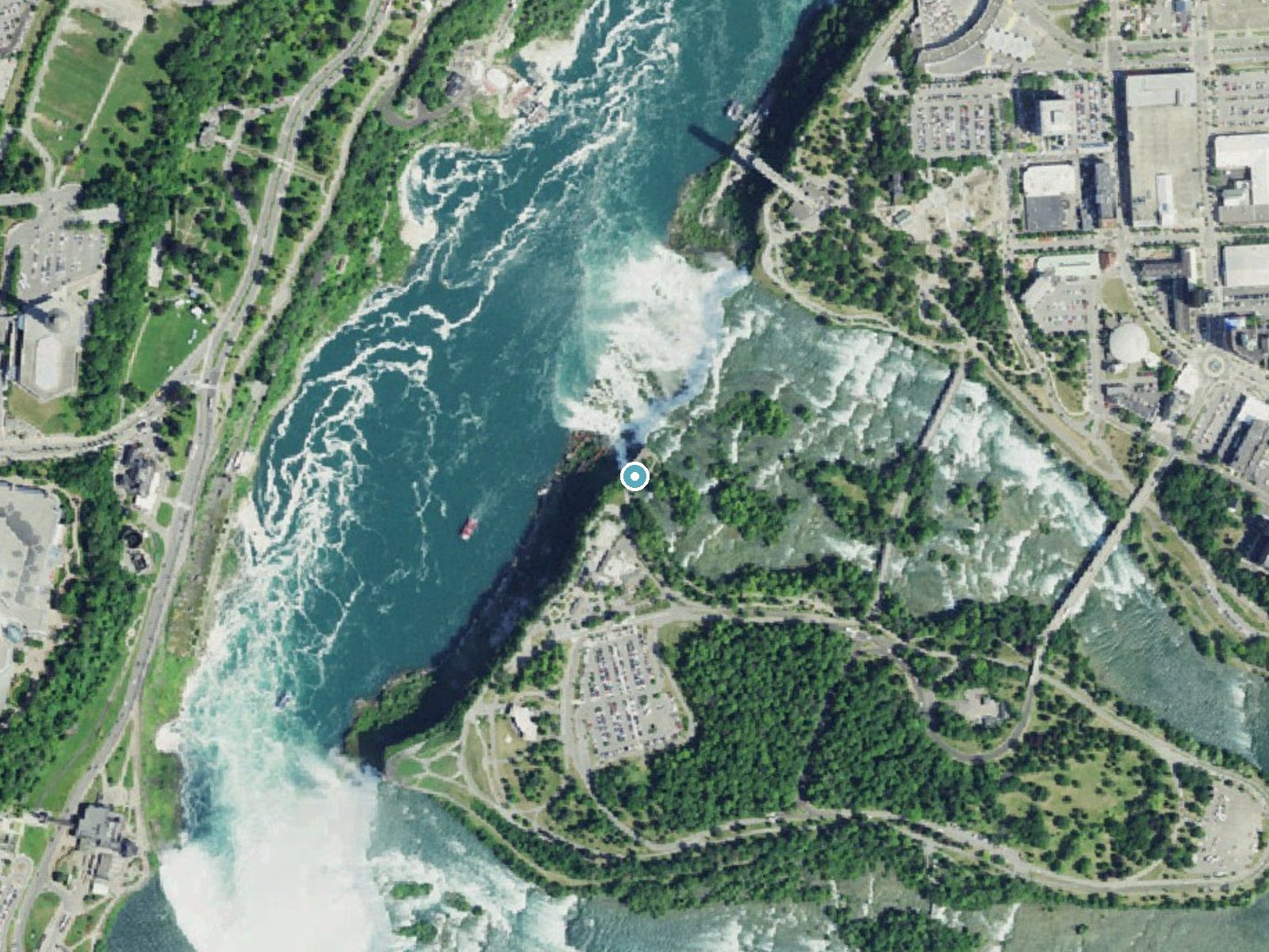 Aerial photo of the same ground around Niagara Falls near Niagara Falls, New York, for comparison with the lidar view