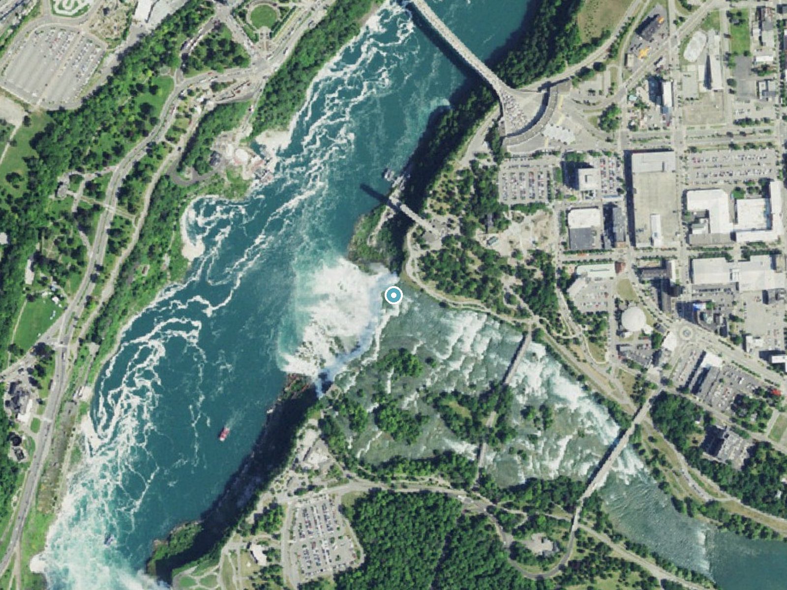 Aerial photo of the same ground around American Falls near Niagara Falls, New York, for comparison with the lidar view