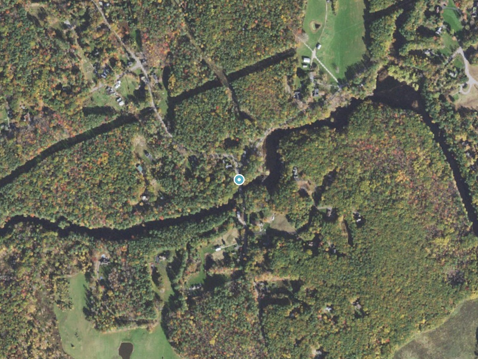 Aerial photo of the same ground around Packers Falls near Dover, New Hampshire, for comparison with the lidar view