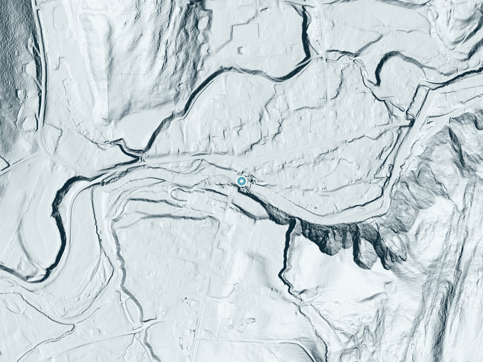 LiDAR bare-earth terrain around Saxtons River Falls near Saxtons River, Vermont, showing about 51 feet of drop, a long cascade, facing east