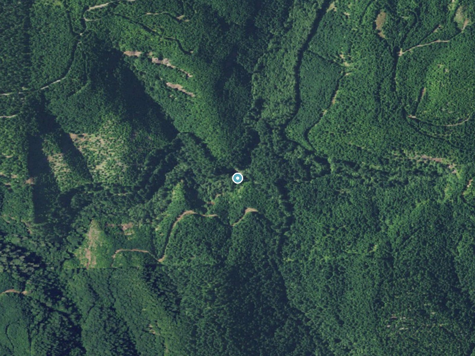 Aerial photo of the same ground around Lost Creek Falls near Lookingglass, Oregon, for comparison with the lidar view