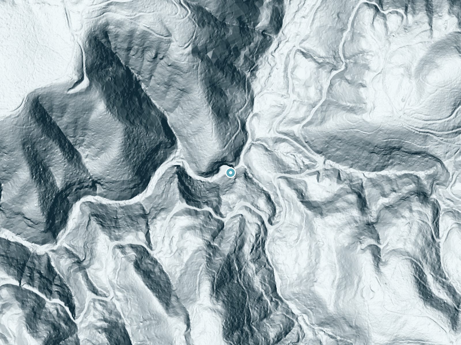 LiDAR bare-earth terrain around Lost Creek Falls near Lookingglass, Oregon, showing about 211 feet of drop, a single sheer drop, facing west