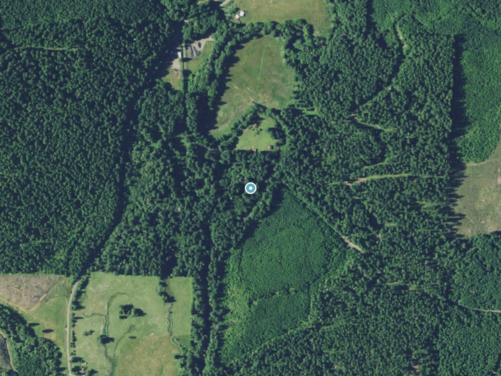 Aerial photo of the same ground around Middle Creek Falls near Coquille, Oregon, for comparison with the lidar view
