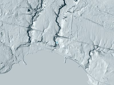 LiDAR terrain view around Winns Pond in New York, about 25 feet of drop