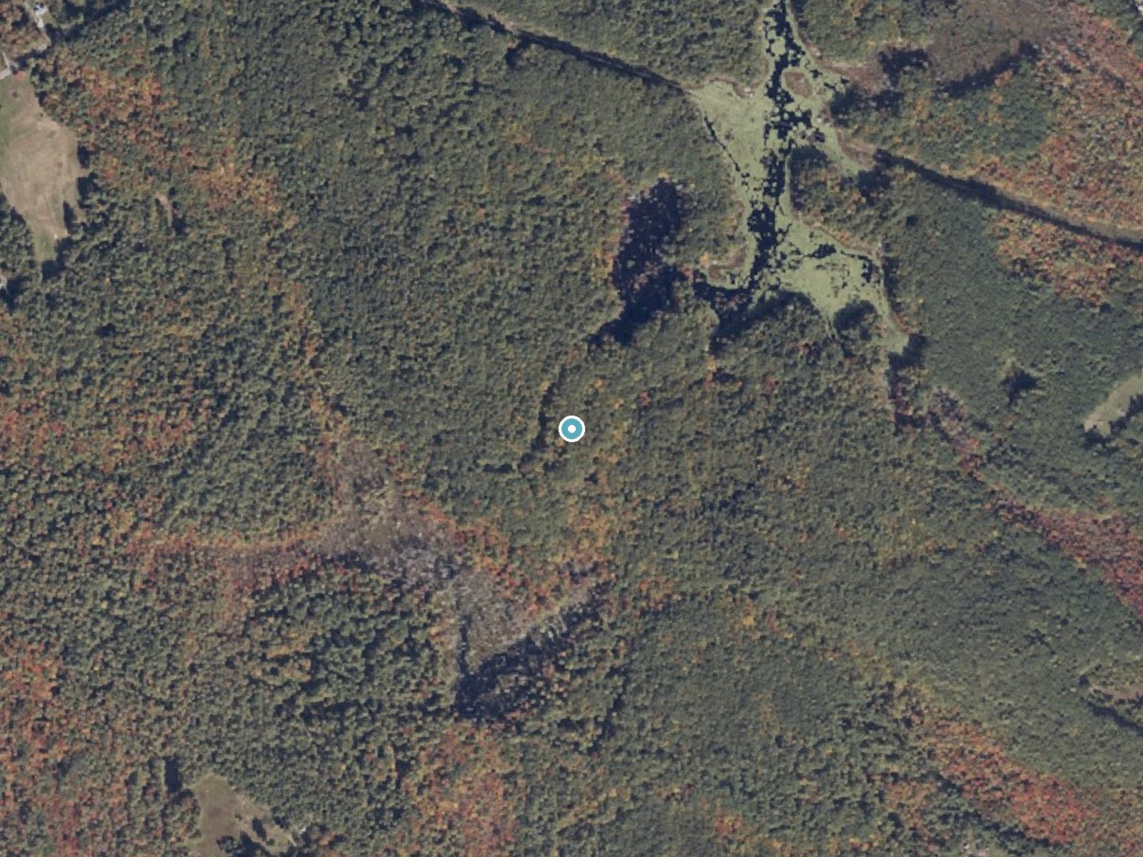 Aerial photo of the same ground around Orris Falls near South Berwick, Maine, for comparison with the lidar view