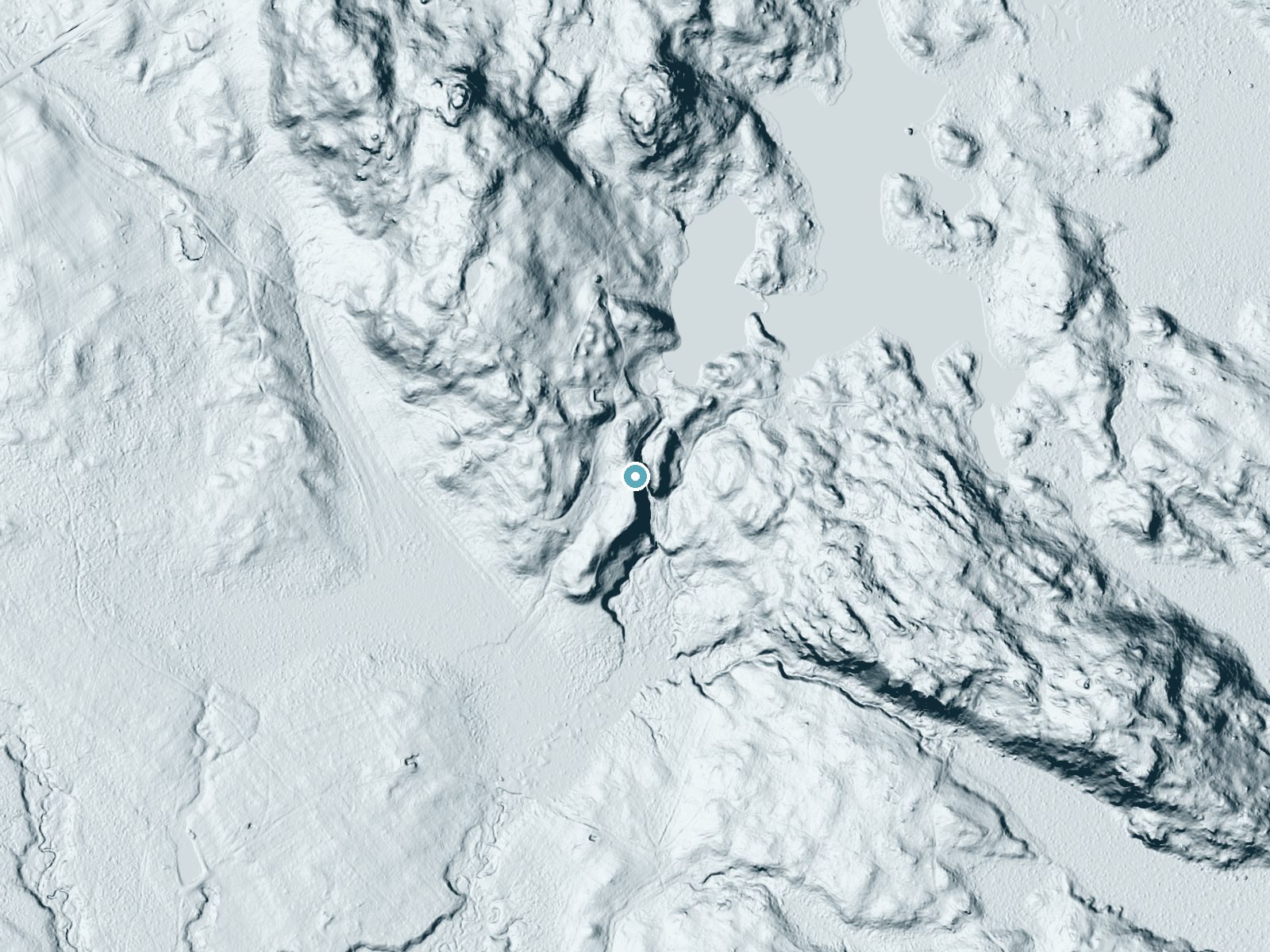 LiDAR bare-earth terrain around Orris Falls near South Berwick, Maine, showing about 71 feet of drop, a long cascade, facing southeast