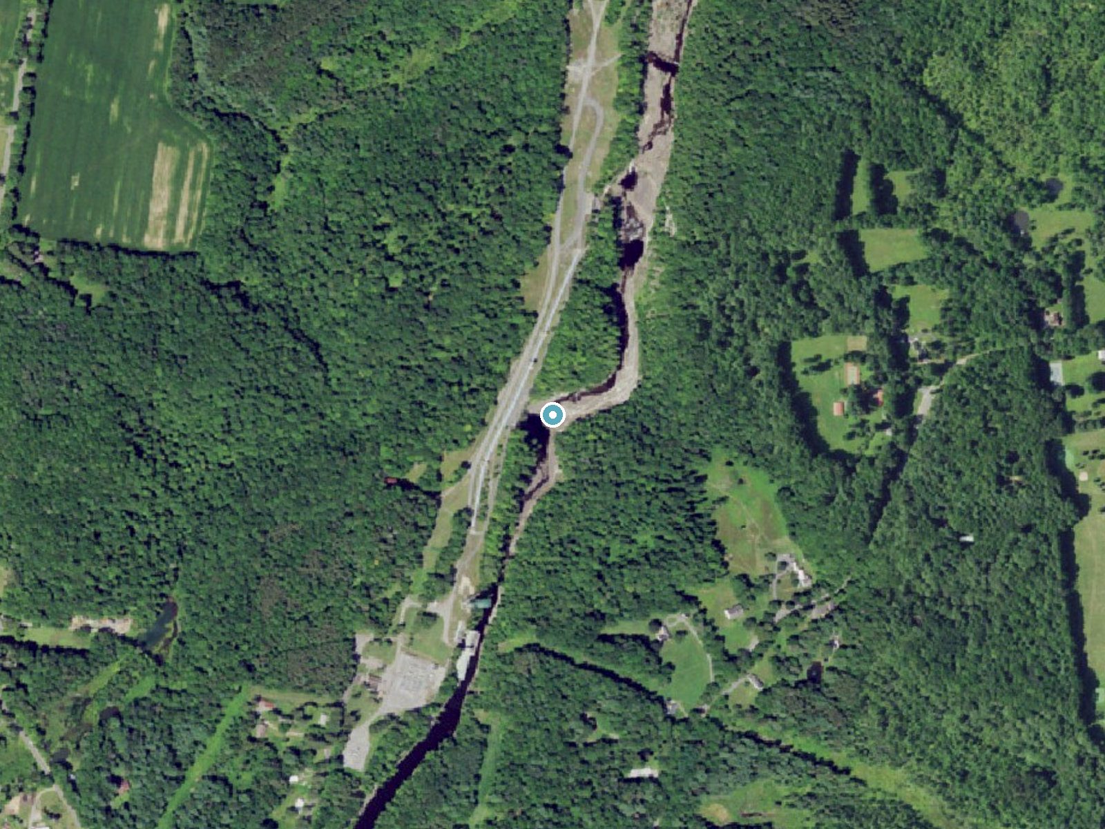 Aerial photo of the same ground around Sherman Falls near Prospect, New York, for comparison with the lidar view