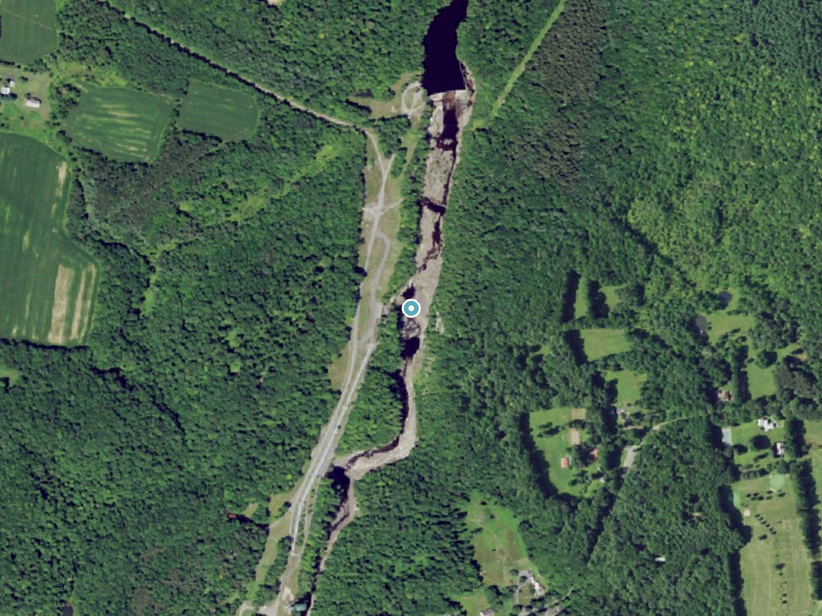 Aerial photo of the same ground around High Falls near Prospect, New York, for comparison with the lidar view