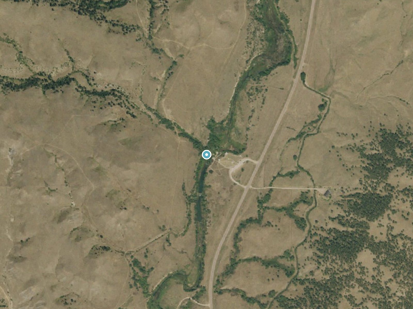 Aerial photo of the same ground around Cascade Falls near Angostura, South Dakota, for comparison with the lidar view