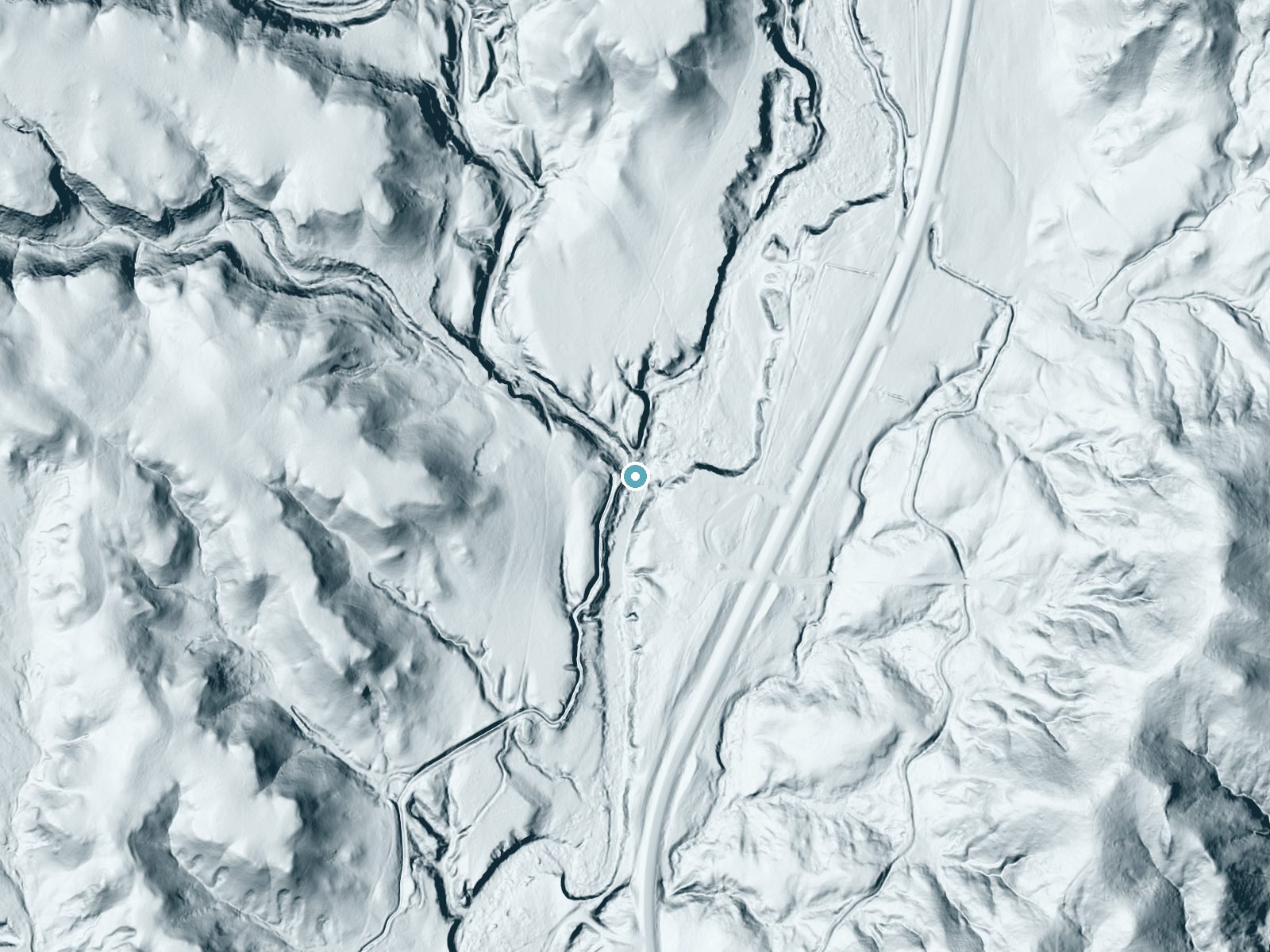 LiDAR bare-earth terrain around Cascade Falls near Angostura, South Dakota, showing about 44 feet of drop