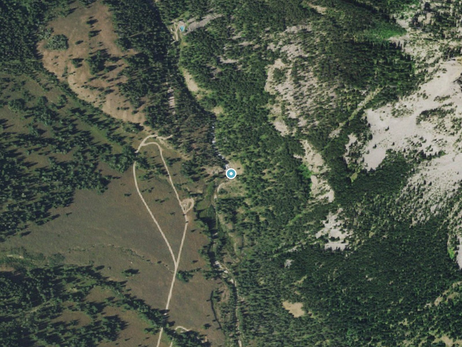 Aerial photo of the same ground around Granite Falls near Bondurant, Wyoming, for comparison with the lidar view