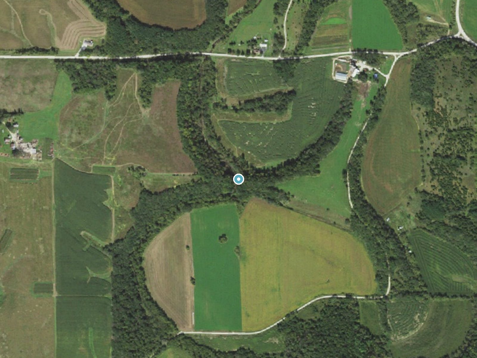 Aerial photo of the same ground around Black Falls near Cresco, Iowa, for comparison with the lidar view