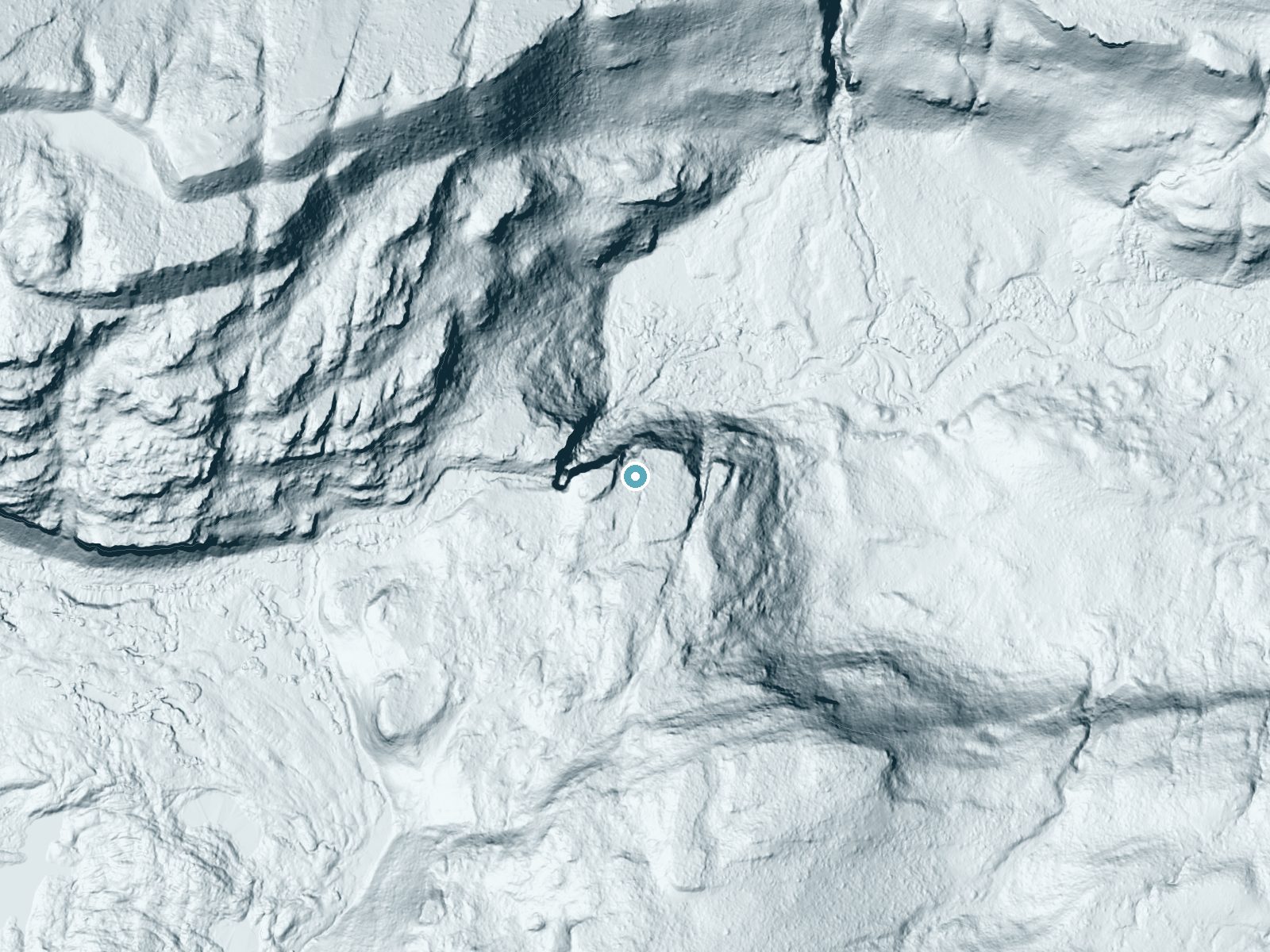 LiDAR bare-earth terrain around Upper Falls near Bondurant, Wyoming, showing about 153 feet of drop, a steep tiered drop, facing north