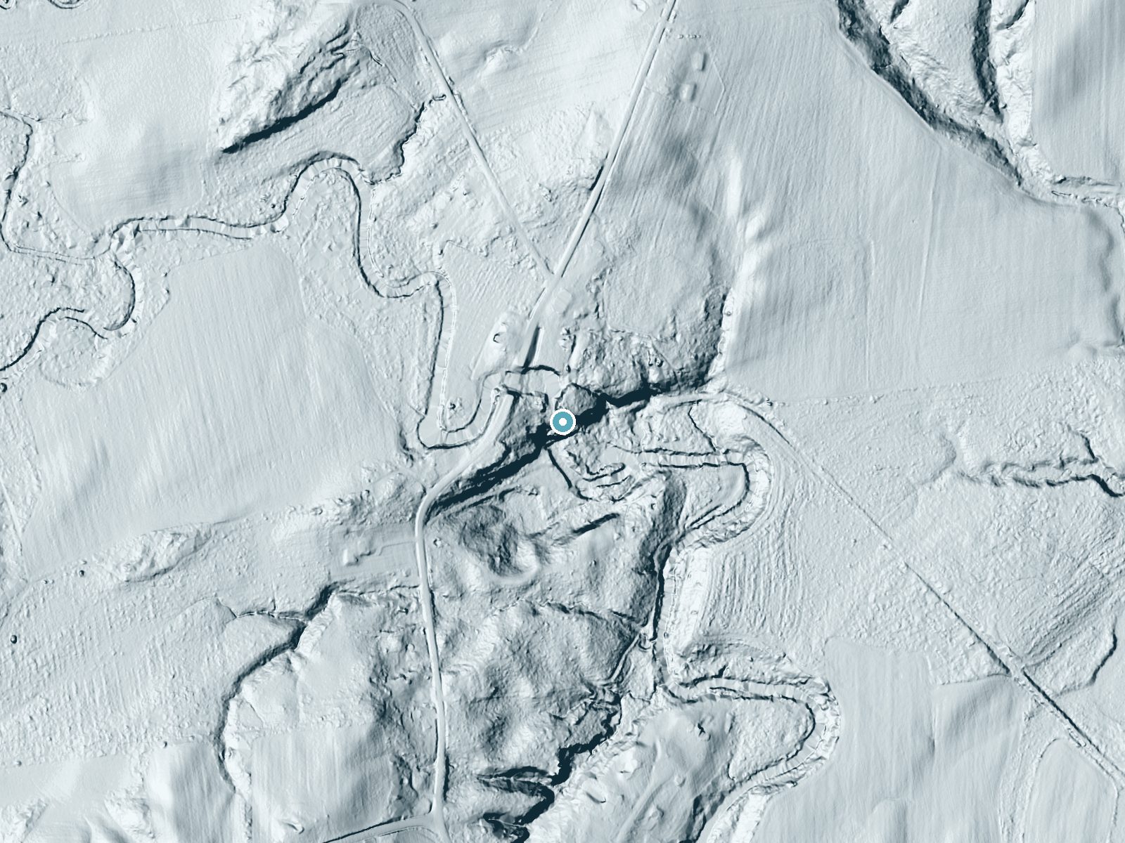 LiDAR bare-earth terrain around Kane Falls near North Granville, New York, showing about 78 feet of drop, a long cascade, facing southeast