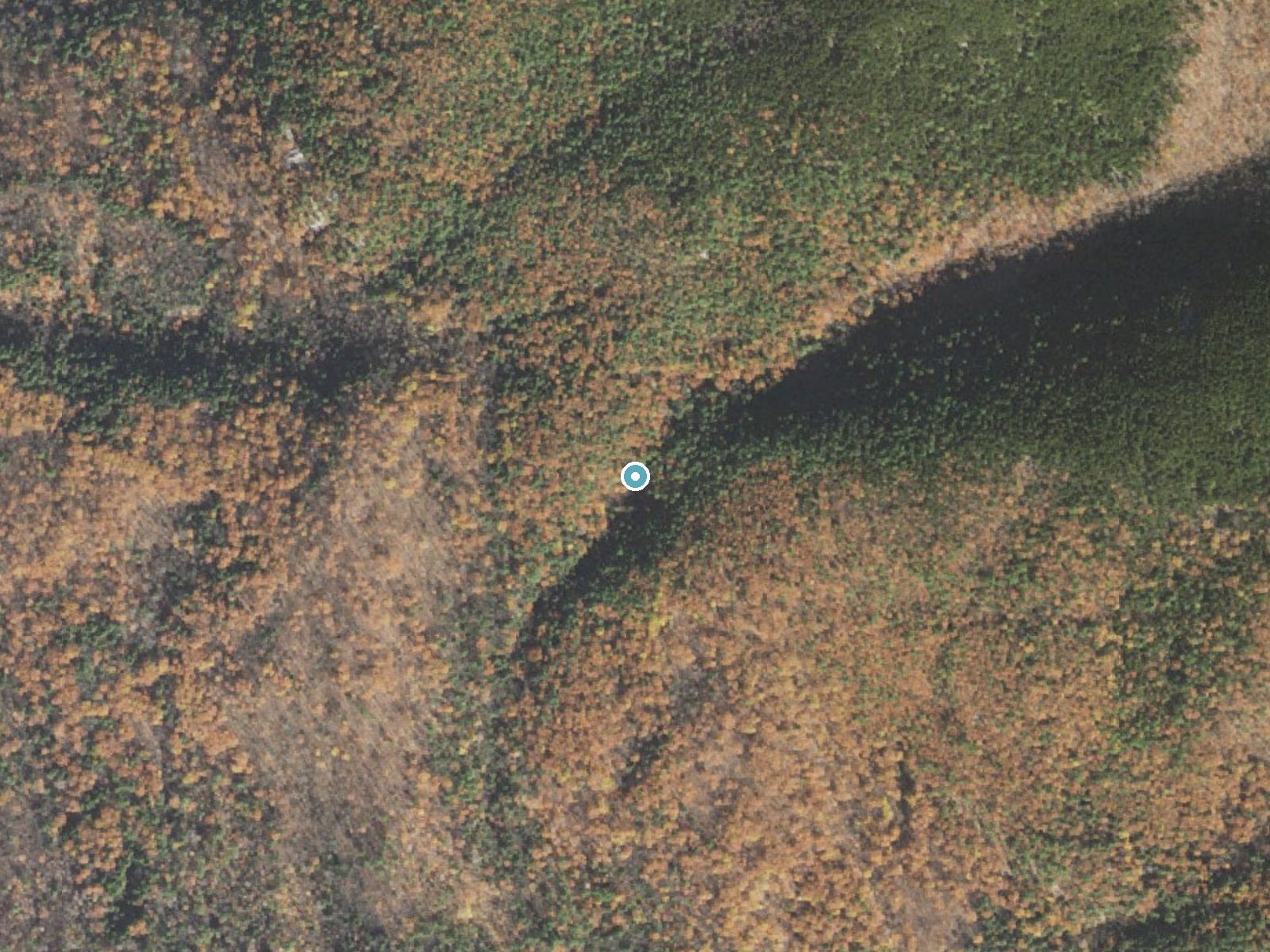 Aerial photo of the same ground around Crystal Cascade Falls near Ascutney, Vermont, for comparison with the lidar view