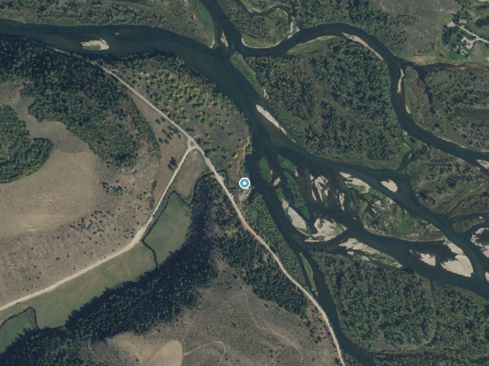 Aerial photo of the same ground around Fall Creek Falls near Swan Valley, Idaho, for comparison with the lidar view