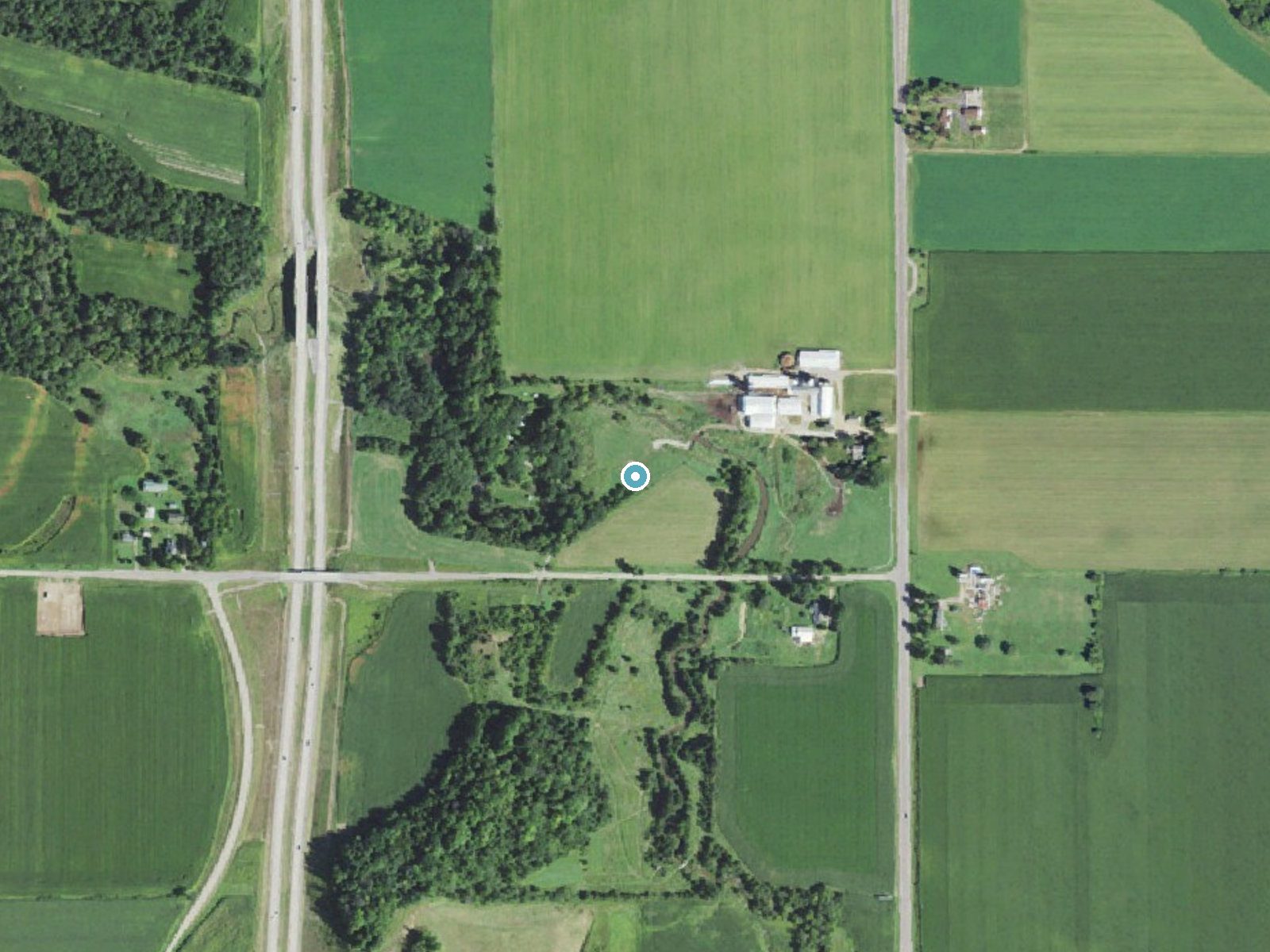 Aerial photo of the same ground around Skillet Falls near West Baraboo, Wisconsin, for comparison with the lidar view