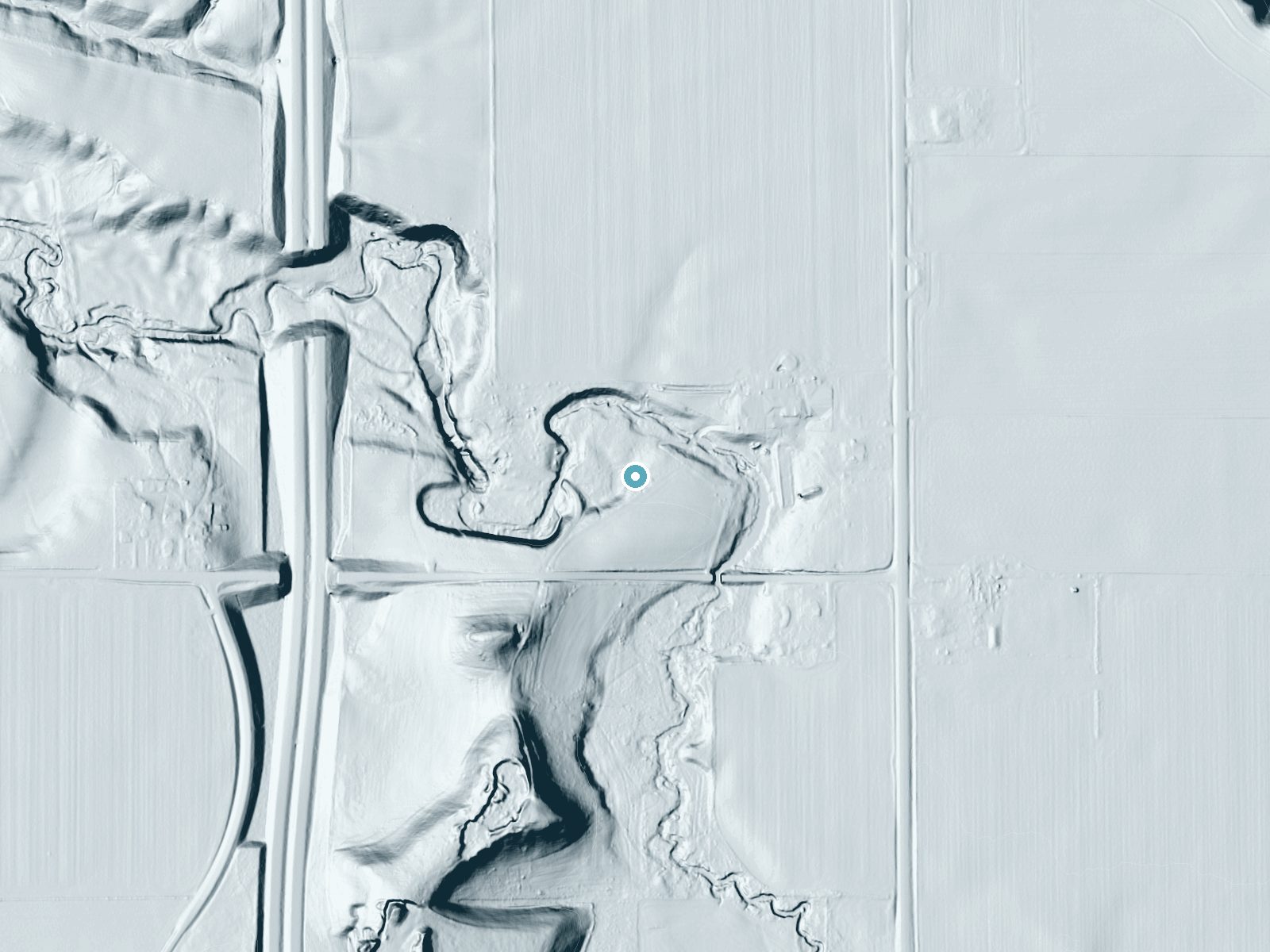 LiDAR bare-earth terrain around Skillet Falls near West Baraboo, Wisconsin, showing about 26 feet of drop, a long cascade, facing northwest