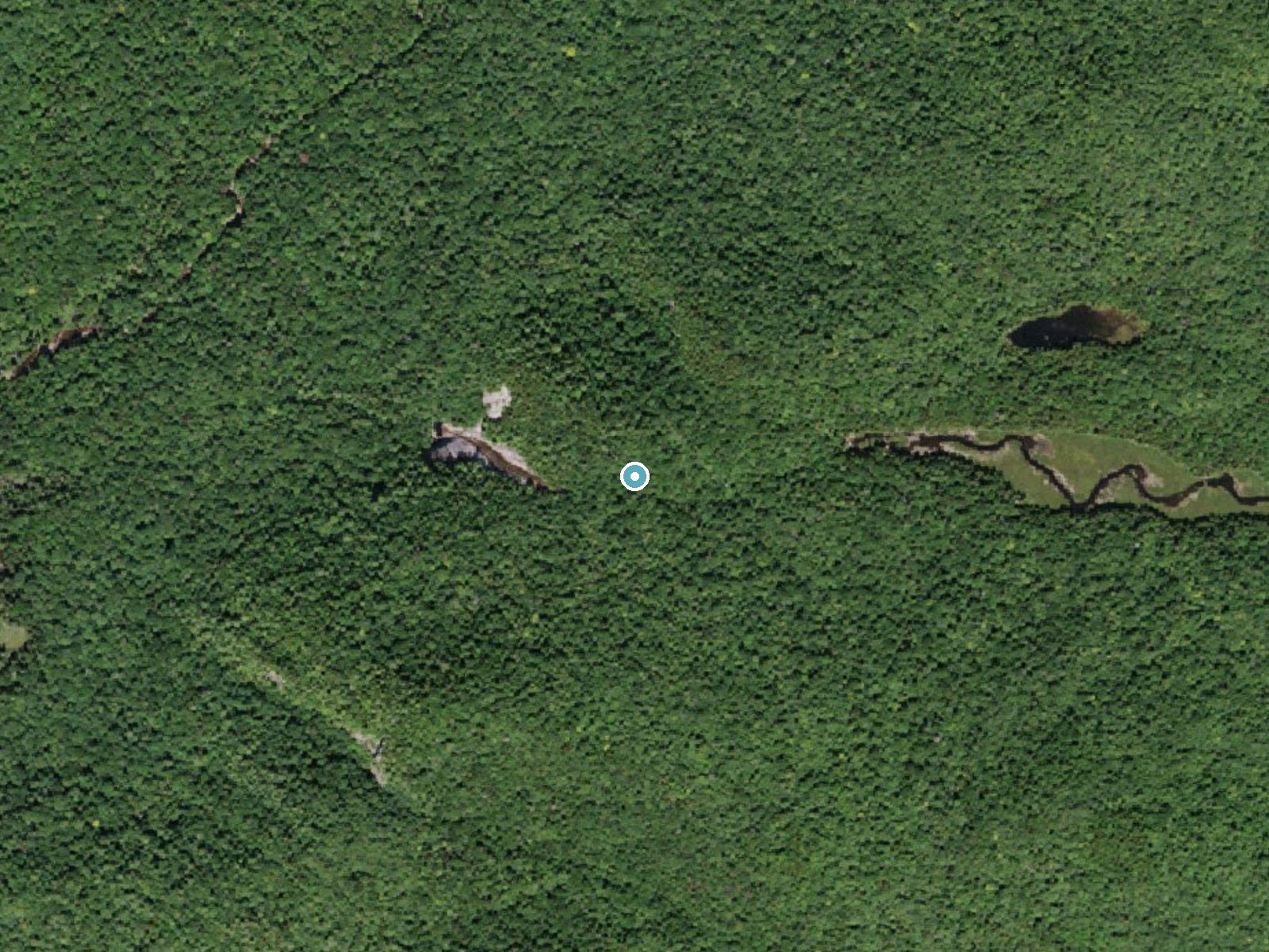 Aerial photo of the same ground around T Lake Falls near Speculator, New York, for comparison with the lidar view