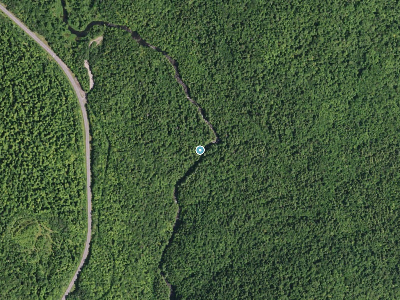 Aerial photo of the same ground around Auger Falls near Speculator, New York, for comparison with the lidar view