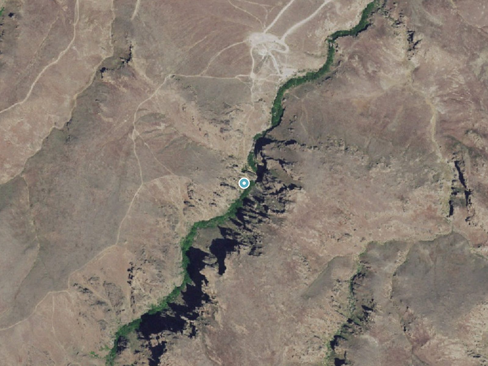 Aerial photo of the same ground around Jump Creek Falls near Homedale, Idaho, for comparison with the lidar view