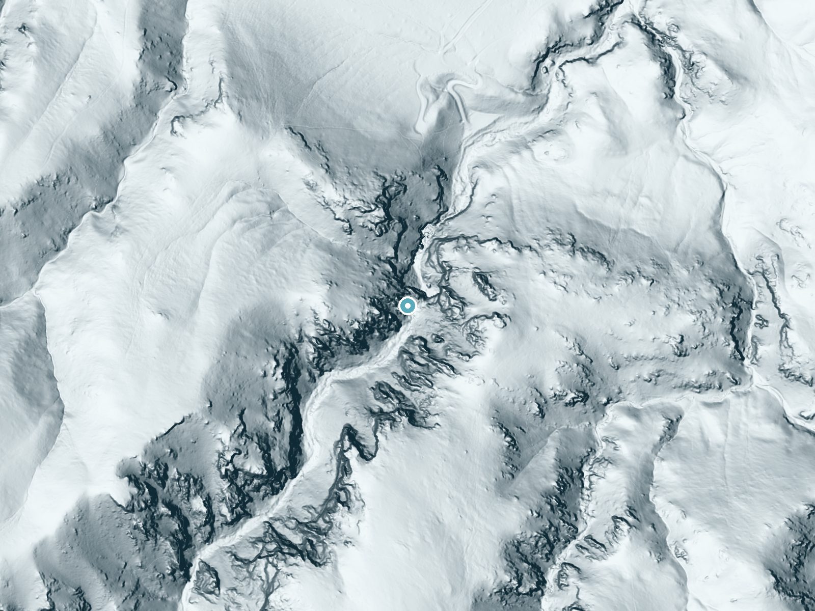 LiDAR bare-earth terrain around Jump Creek Falls near Homedale, Idaho, showing about 343 feet of drop, a single sheer drop, facing east