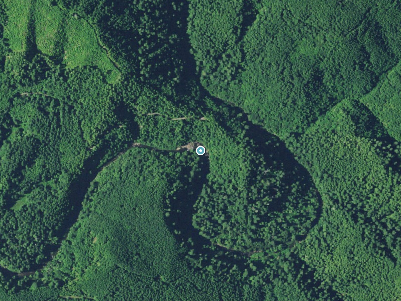 Aerial photo of the same ground around Henrys Falls near Saunders Lake, Oregon, for comparison with the lidar view