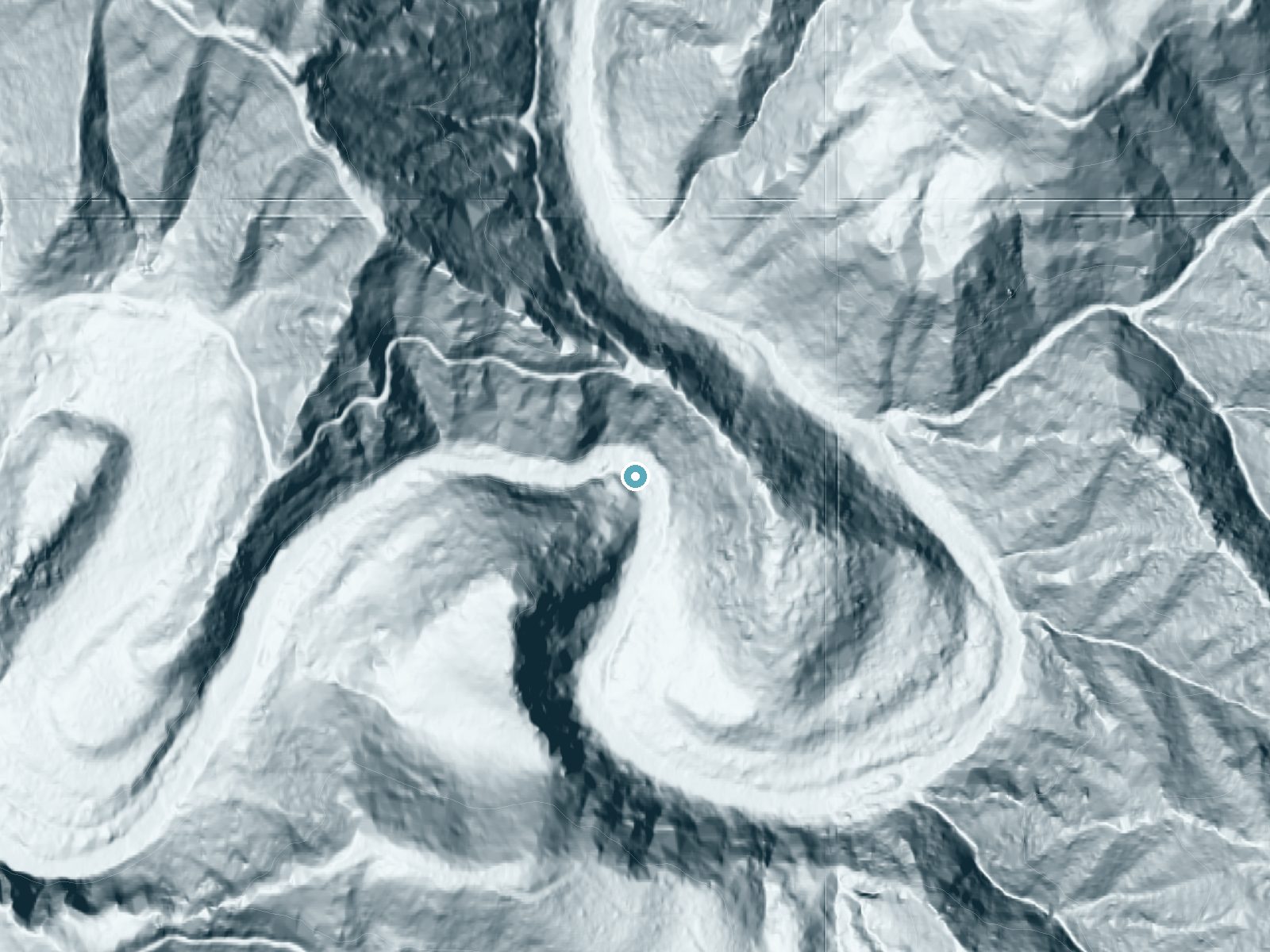 LiDAR bare-earth terrain around Henrys Falls near Saunders Lake, Oregon, showing about 148 feet of drop, a steep tiered drop, facing southwest