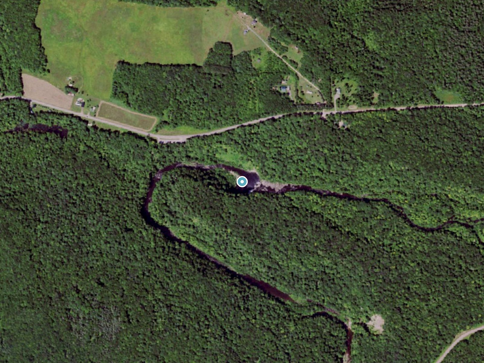 Aerial photo of the same ground around Salmon River Falls near Altmar, New York, for comparison with the lidar view